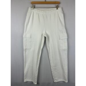 TNA Sweatfleece Cozy Fleece Mega Fit White Cargo Sweatpants Women's Size L